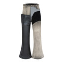 CLAWOR DIVISION VOID Split-Tone Patchwork Denim – Black & Gray Wide-Leg Pants (M–2XL)
