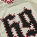 CLAWOR 69 GOTHIC Satin Mesh Varsity Jersey – White/Red (M–2XL)