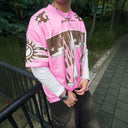 CLAWOR 77 FLAME Oversized Varsity Jersey – Pink/Brown (M–2XL)