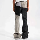 CLAWOR DIVISION VOID Split-Tone Patchwork Denim – Black & Gray Wide-Leg Pants (M–2XL)