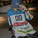 CLAWOR FORGE AHEAD Multi-Color Varsity Jersey – White/Blue/Red (M–2XL)