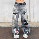 CLAWOR REBELLION ICONS Graphic Washed Wide-Leg Denim – Punk Streetwear Pants (M–2XL)