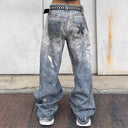 CLAWOR REBELLION ICONS Graphic Washed Wide-Leg Denim – Punk Streetwear Pants (M–2XL)