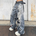 CLAWOR REBELLION ICONS Graphic Washed Wide-Leg Denim – Punk Streetwear Pants (M–2XL)