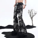 CLAWOR VOID FLARE Distressed Black & White Flare Jeans – Grunge Streetwear Pants Denim (M–2XL)