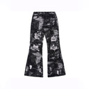 CLAWOR VOID FLARE Distressed Black & White Flare Jeans – Grunge Streetwear Pants Denim (M–2XL)