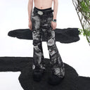 CLAWOR VOID FLARE Distressed Black & White Flare Jeans – Grunge Streetwear Pants Denim (M–2XL)